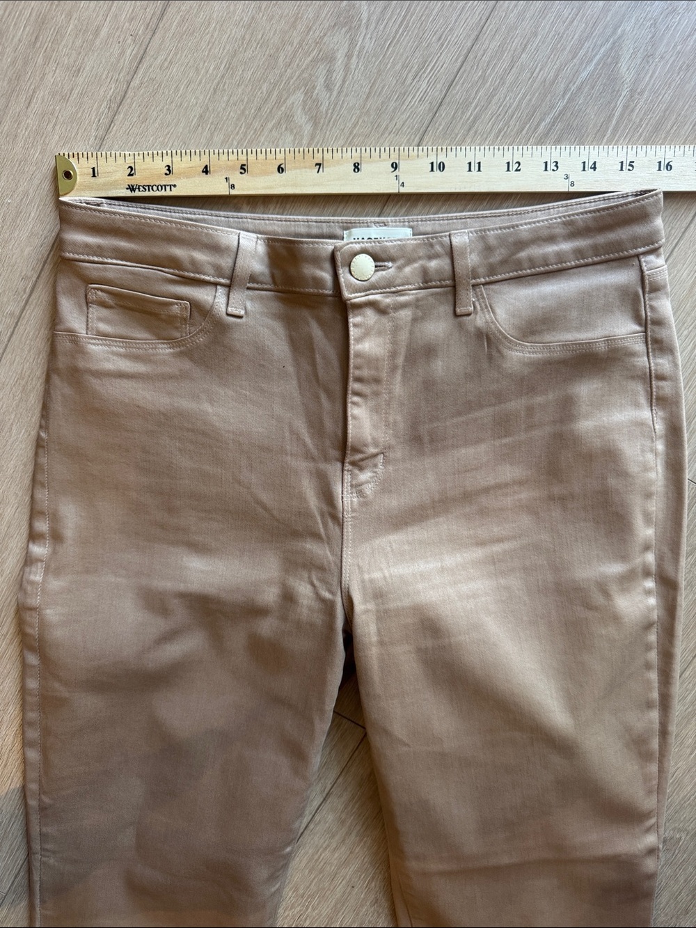 L'AGENCE Kendra High Rise Crop Flare Cappuccino Coated Jeans Size 32 - Picture 12 of 15